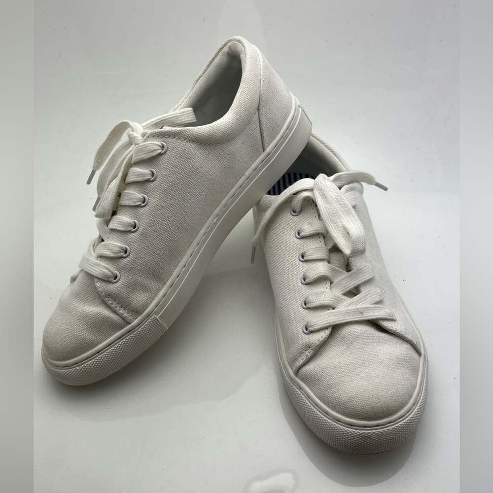 J Crew Women’s Road Trip White Canvas Lace Up Sneakers Padded Heal Size 7.5